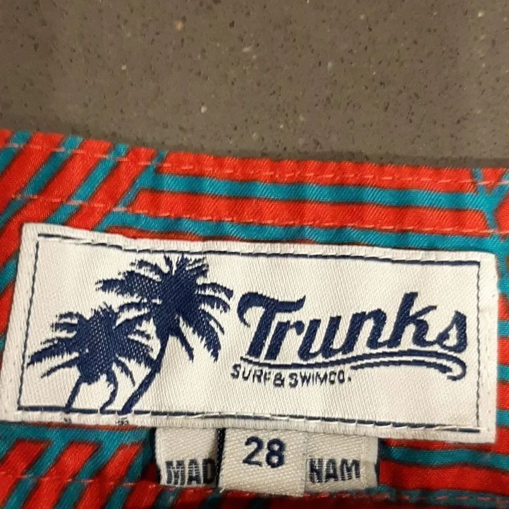 Trunks Surf and Swim Co. Aqua and Red Striped Pattern Trunks - Picture 2 of 10